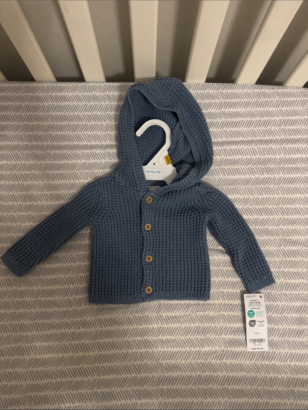 Carter's NB Blue Knit Hooded Cardigan
